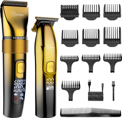 Hatteker profi Haarschneidemaschine Set Haarschneider Pflegesets Bartschneider Herren T-förmiger Präzisionstrimmer IPX7 (Gold)
