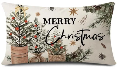 Obrázok produktu pre Vianočný obliečok na vankúš s motívom vianočného stromčeka, nápis "Merry Christmas", rozmer 40x60 cm, materiál: polyester a ľan, 1 kus