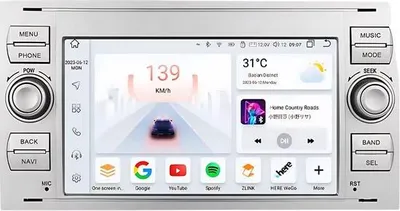 Obrázek produktu pro Autorádio s Bluetooth, CarPlay, kompatibilní s Apple a Android, stereo systém, navigace, navigační systém pro Ford Focus, Mondeo, Fiesta, Transit, Kuga, C-Max a S-Max Galaxy