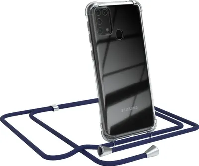 Produktbild von EAZY CASE Handykette kompatibel mit Samsung Galaxy M31, Handyhülle mit Umhängeband, Handykordel, Schutzhülle Clear, Band in Blau