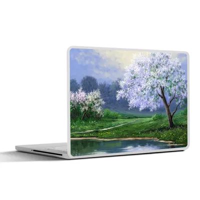 Produktbild von MuchoWow® Laptop Aufkleber Sticker Cover Malerei - Baum - Blüte - Natur - Wasser 30x21 cm - Sticker für Laptop - Selbstklebend
