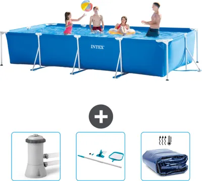 Immagine prodotto di Piscina Intex con struttura rettangolare - 450 x 220 x 84 cm - blu - include pompa filtro per piscina - kit di pulizia - tenda da sole