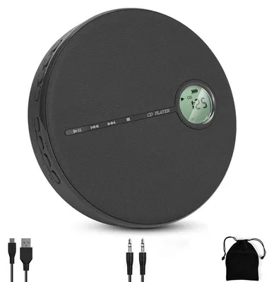 Produktbild von CD Player Tragbar Bluetooth Musikplayer mit CD MP3 USB Wiedergabe 2000mAh Akku Stereo Lautsprecher und Anti Shock Schwarz