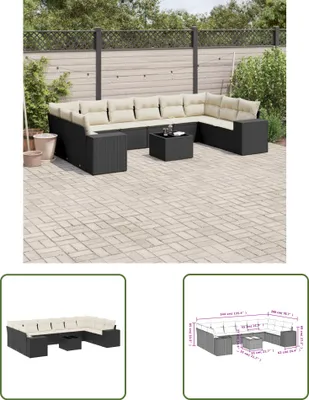 Produktbild von The Living Store 11-tlg. Garten-Sofagarnitur mit Kissen Schwarz Poly Rattan