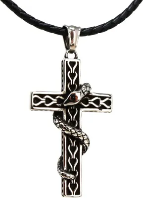 Produktbild von Lederkette Edelstahlkette 316L KREUZ SCHLANGE 50 cm Leder 05-03
