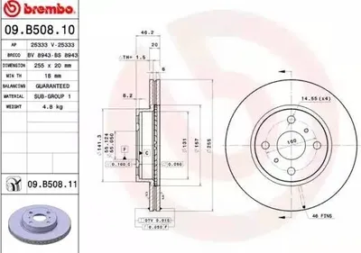 Produktbild von 2x BREMBO 09.B508.11 Bremsscheibe Vorderachse