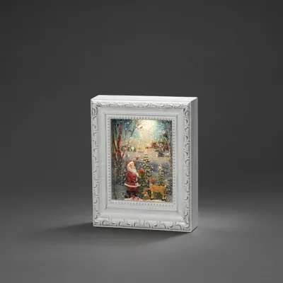 Image de Lanterne d'eau LED, blanc antique, cadre photo, "Père Noël avec animaux", avec interrupteur marche/arrêt, minuterie 5h, 1 diode blanc chaud, fonctionne sur piles & USB, intérieur, 0,1W, piles : 3 x AA 1,5V (excl.)