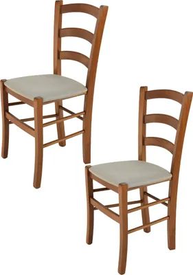 Produktbild von t m c s Tommychairs - 2er Set Stühle VENICE für Küche und Esszimmer, robuste Struktur aus lackiertem Buchenholz im Farbton helles Nussbraun und gepolsterte Sitzfläche mit STOFF in der Farbe Gämsebraun bezogen
