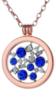 Produktbild von Morella Damen Halskette roségold 70 cm Edelstahl mit Anhänger und Coin 33 mm Glitzerwelt blau silber in Schmuckbeutel