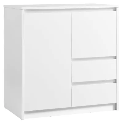 Imagen del producto de VASAGLE, armario de almacenamiento, armario de cocina con puertas y 2 cajones, diseño moderno, color blanco nube, sin patas, dimensiones: 74,5 cm de alto