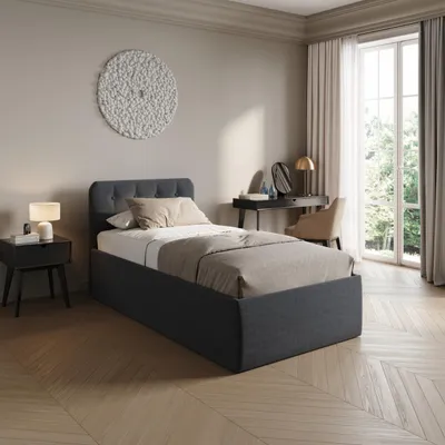 Produktbild von Home Collective Polsterbett 100x200 cm Doppelbett Bett mit verstellbarem Lattenrost & Bettkasten, gepolstertes Kopfteil,  Germany | Anthrazit