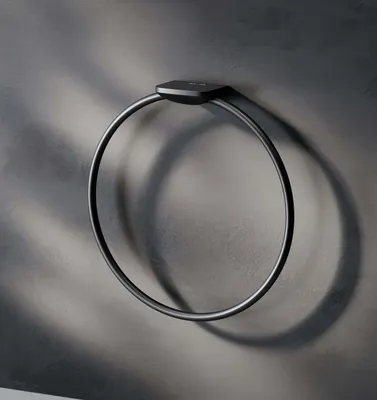 Image de Anneau porte-serviette avec perçage Rond Montage mural Anneau porte-serviette pivotant Support en acier inoxydable Tige en tissu Anneau Accessoires de cuisine et salle de bain AM.PM, Noir