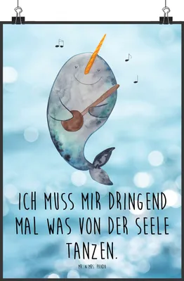 Produktbild von Mr. & Mrs. Panda Bild Narwal Gitarre DIN A3 - Oceanblue - Geschenk, wanddeko, drucke, Meer, Wandbild, kunstdruck poster, Gespräche, Wal, Plakat, Probleme, Tanzen