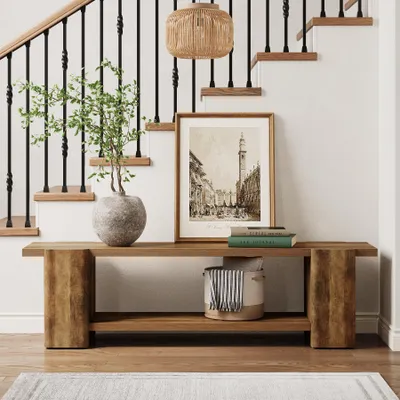 Produktbild von Tribesigns Holz-Eingangsbank, 160 cm lange Fußendebank mit Ablagefach, extra lange Schuhbank im Landhausstil für Eingangsbereich, Esszimmer, Flur