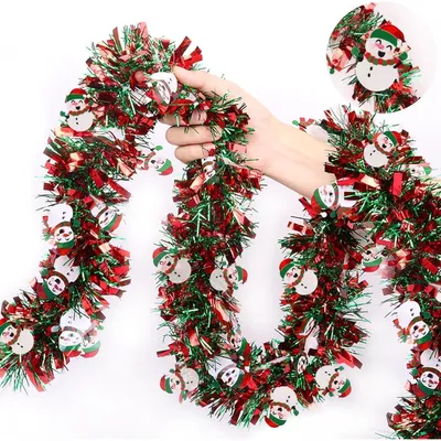 Produktbild von Lametta-Girlande 10m Rot Grün mit Schneemann für Weihnachtsbaum & Party