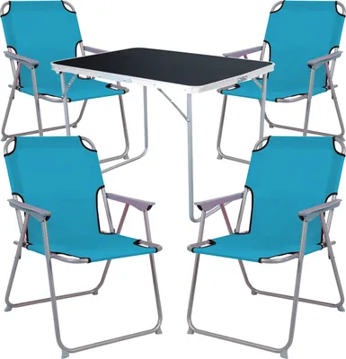Produktbild von 5-tlg Camping Set Gartenmöbel Campingtisch + 4 Campingstuhl Petrol