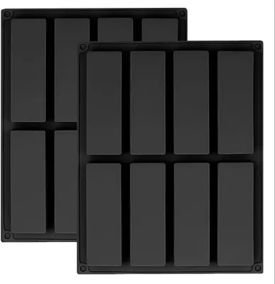 Produktbild von 2 Stück Müsliriegel Backform Silikon, 8 Mulden Rechteckige Silikonform Müsliriegel Energieriegel Maker Backform für Trüffel Ganache Brownie Cornbrot Käsekuchen und Seife, 26,6 x 21 cm(Schwarz)