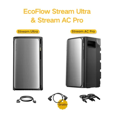 Zdjęcie produktu dla Elektrownia balkonowa Powerness® z akumulatorem 3840 Wh, akumulator EcoFlow Stream Ultra 1920 Wh z akumulatorem Stream AC Pro 1920 Wh do elektrowni balkonowej