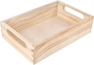 Produktbild von Creative Deco Große Holzkiste Obstkiste Korb | 29,5 x 19,5 x 6,5 cm (+/-1cm) | mit Griffen | ohne Deckel | Hölzernen Kasten Unlackiert Holzbox | Für Dokumente Wertsachen Spielzeuge und Werkzeuge