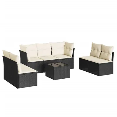 Produktbild von vidaXL 8-tlg. Garten-Sofagarnitur mit Kissen Schwarz Poly Rattan