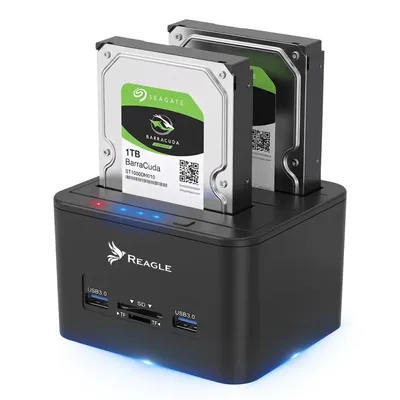 Produktbild von REAGLE SATA HDD SSD Docking Station 2.5 3.5 Zoll Offline Klonfunktion USB 3.2 Hub Kartenleser SD TF Adapter 5Gbps für Backup Datentransfer bis 16TB