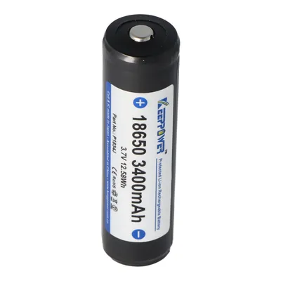 Zdjęcie produktu dla Bateria litowo-jonowa Keeppower 18650 o pojemności 3400 mAh, napięciu 3,6–3,7 V, zabezpieczona płytką drukowaną, 1 sztuka (przycisk na górze)