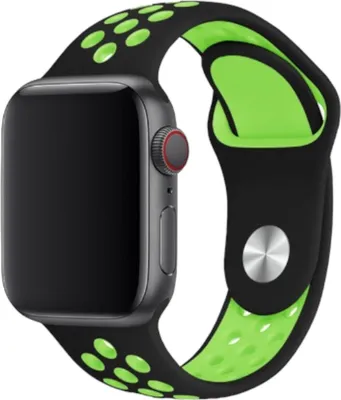 Produktbild von Silikon Sport Armband Schwarz Grün kompatibel mit Apple Watch 38 / 40 / 41 mm M/L Sport Smart Watch Silicone Strap Black Green Watch 38 / 40 / 41 mm