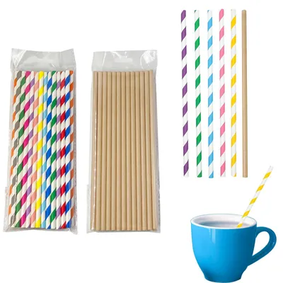 50 Papier-Trinkhalme, bunt, biologisch abbaubar, 0,6 x 19,7 cm
