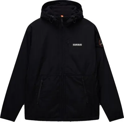 A black Napapijri jacket is shown front-on against a white background.