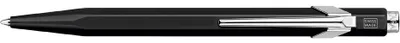 A black ballpoint pen with a silver clip is shown against a white background.