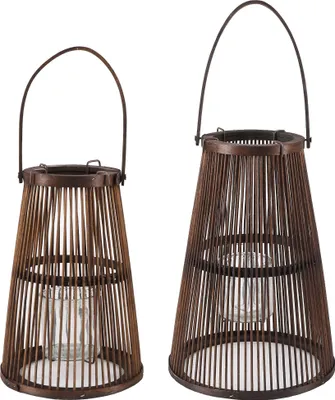 Produktbild von Laterne Holzlaterne Windlicht 2er Set GartenlaterneTerrassenlaterne Deko schwarz braun Braun