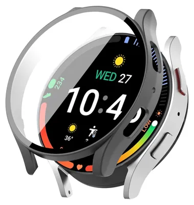 Produktbild von 360 Grad Smartwatch Hülle für Samsung Galaxy Watch6 40 mm mit Displayschutz Case Watch Cover Bumper Rundum Schutzhülle Uhr Bildschirmschutz Grau