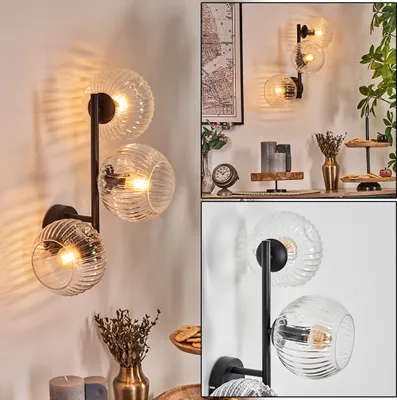 Produktbild von Villamare Wandlampe aus Metall/Riffelglas in Schwarz/Klar