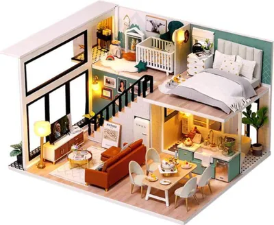Image de Habarri | Maison Miniature - DIY Maison de Poupées - Maison en Bois avec Meubles et éclairage LED - Cadeau pour Enfants - Intérieur Moderne