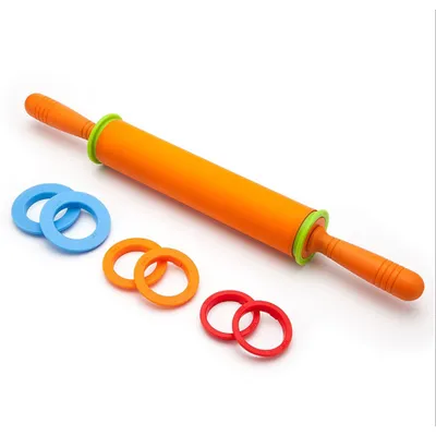 Image de Rouleau à pâtisserie en silicone réglable avec 4 entretoises pour la pâte, la pâte à pizza, rouleau à pâtisserie antiadhésif, outil de cuisson