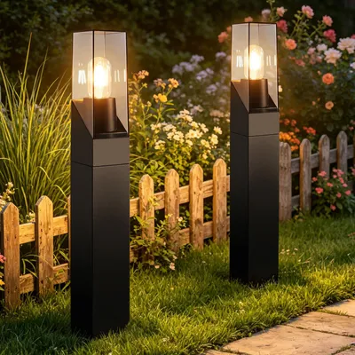 Obrázek produktu pro ZMH Venkovní světlo na sloupku, 2 kusy, LED, výška 60 cm, venkovní lampa, patice E27, stupeň krytí IP65, odolné povětrnostním vlivům, vhodné pro osvětlení cest, zahrad, trávníků, nádvoří