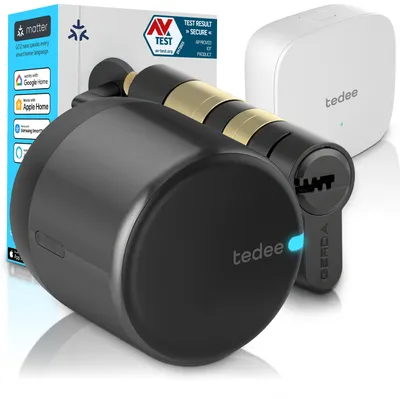 Obrázok produktu pre Tedee GO2 Alu s Bridge a cylindrom EXXO Smart – Inteligentný zámok na dvere, WiFi, vzdialený prístup, bezpečnostná trieda 6 | Matter, Apple HomeKit