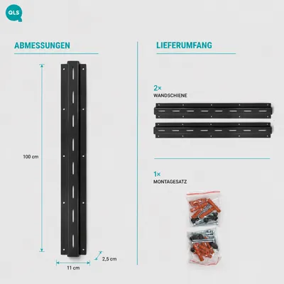 Produktbild von QLS Wandschienen 100 cm aus Stahl für modulares Regalsystem Schwarz 2 Stück 11495, KI-generiertes Bild