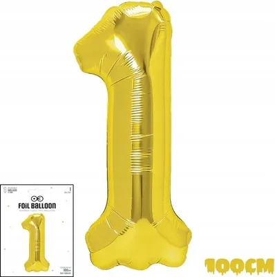 Zdjęcie produktu dla Balon Foliowy Cyfrą Cyferka 1 Złota Na Impreze Urodzinową Przyjęcie 100Cm