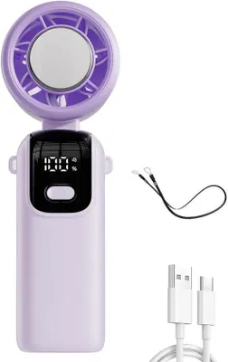 Zdjęcie produktu dla Ręczny wentylator USB o prędkości obrotowej 29 000 obr./min, wysokowydajny wentylator turbo z akumulatorem 4000 mAh, wyświetlacz LED, 6 prędkości, lekki kołnierz na szyję, zestaw dwóch sztuk