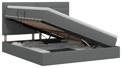 Image de vidaXL Lit de rangement avec matelas gris foncé 180 x 200 cm Tissu
