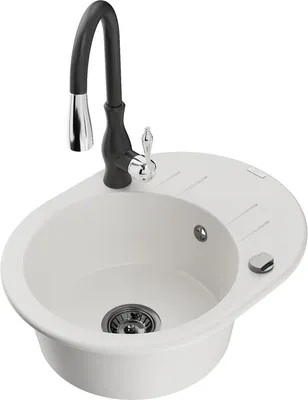 Produktbild von Mexen Kevin 1 Becken-Granitspüle mit Abtropffläche und Mischbatterie Savita, Weiß - 6517-20-672601-70