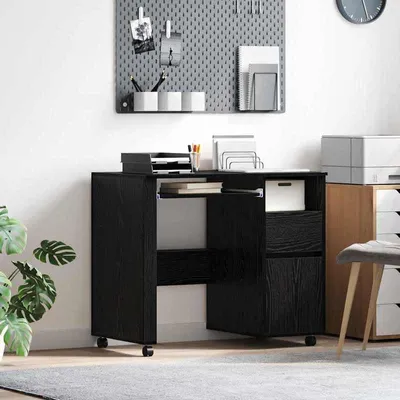 Image de Bureau mobile avec plateau en bois de chêne - Meuble de bureau mobile avec espace de rangement, design moderne