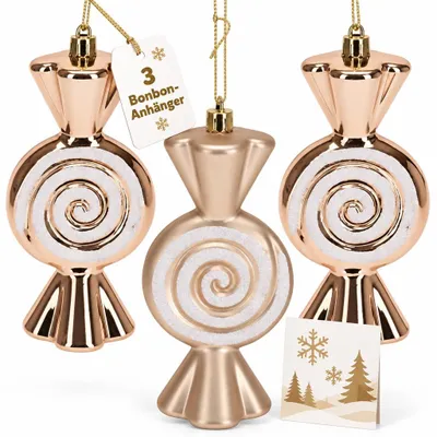 Weihnachtsbaum-Anhänger Candy Cane, 3er-Set, Gold, 13x7x4 cm