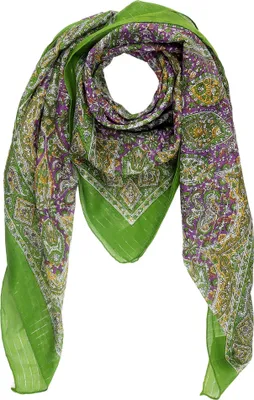 Produktbild von Baumwolltuch indische Blumen Muster03 grün bunt Lurex silber quadratisches Tuch