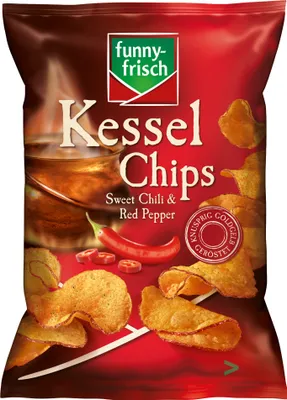Produktbild von Funny-Frisch Kessel Chips Sweet Chili & Red Pepper (120g Beutel) + usy Block