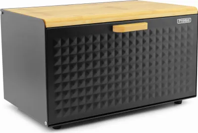 Produktbild von Luxus-Brotkasten Schwarz mit Bambus – Brotaufbewahrungsbox – 36 x 21 x 21 cm