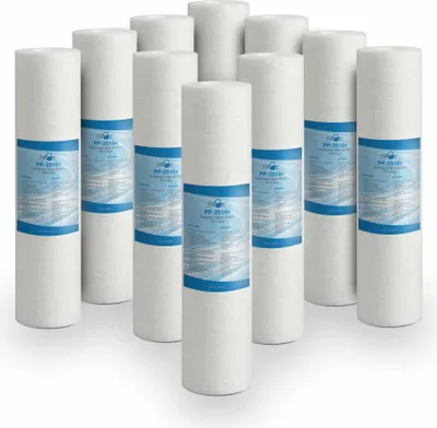 Obrázok produktu pre Bellerofonte sedimentačný filter vodný filter meltblown filter 10 palcov 25 mikrónov z polypropylénu. Odstraňuje piesok, čiastočky hrdze a suspendované nečistoty do 25 mikrónov, 10 ks