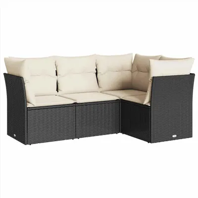 Obrázok produktu pre vidaXL 4-dielna záhradná sedacia súprava s vankúšmi Black Poly Rattan
