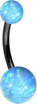 Produktbild von Bauchnabelpiercing Titan Bananabell SYNTHETISCHE OPALE Schwarz | Opalfarbe: Hellblau Stablänge: 10mm